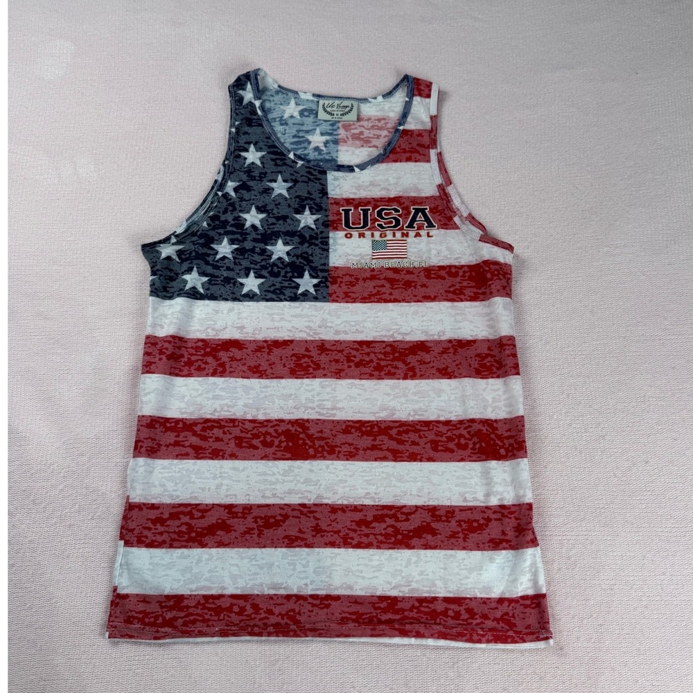 U.S. Vintage Tank Top Mens M Red White Blue USA Flag Burnout Miami Beach